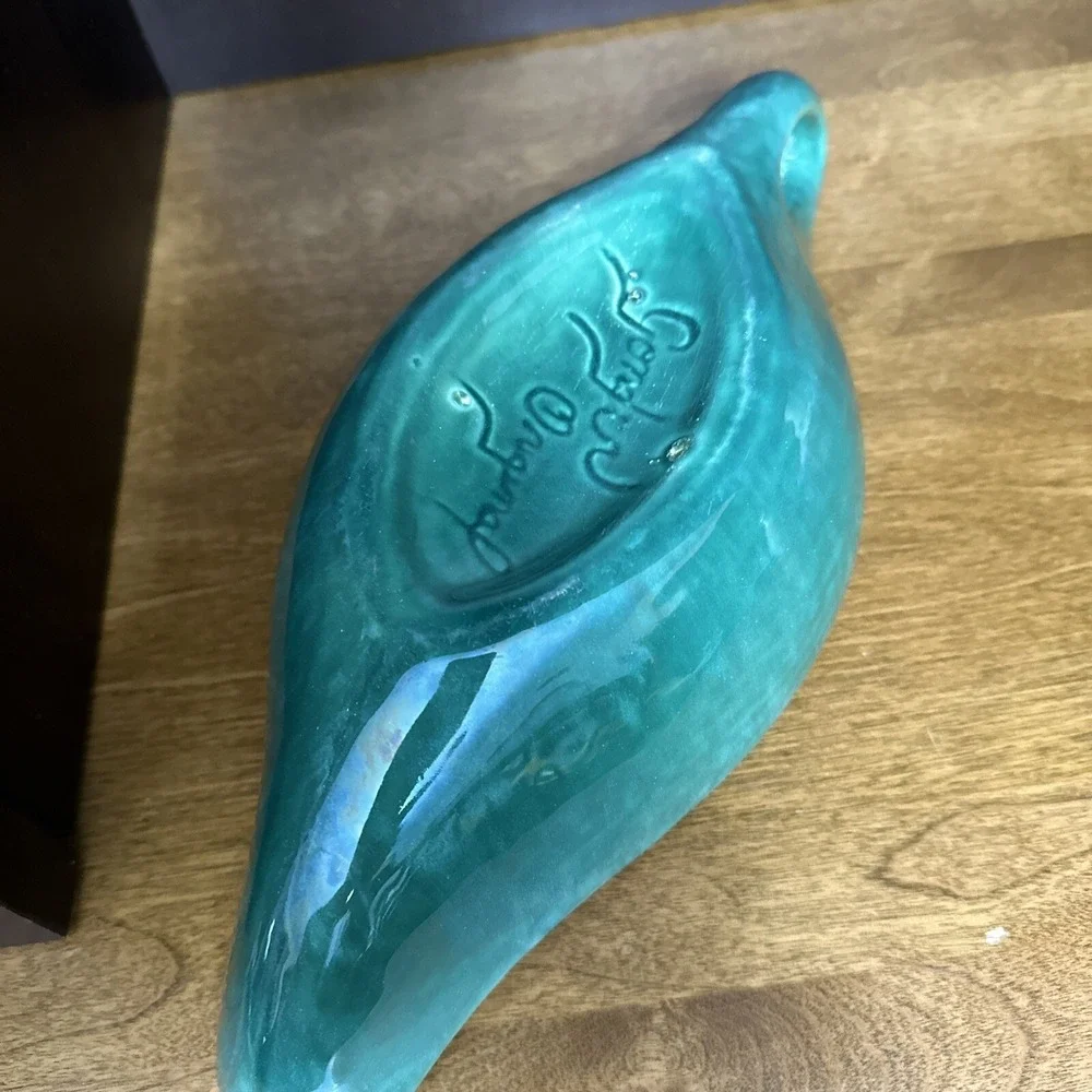 Gonder Pottery Genie Lamp Planter Vase Green 12